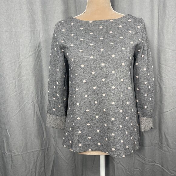 Cynthia Rowley Pullover XS Sweater Gray/Pink Polka Dot‎ 3/4 Sleeve BoatNeck Knit - Picture 1 of 9